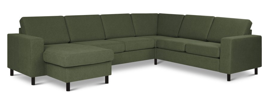 Pan set 6 U 2C3D sofa med chaiselong - vinter mosgrn polyester stof og sort tr