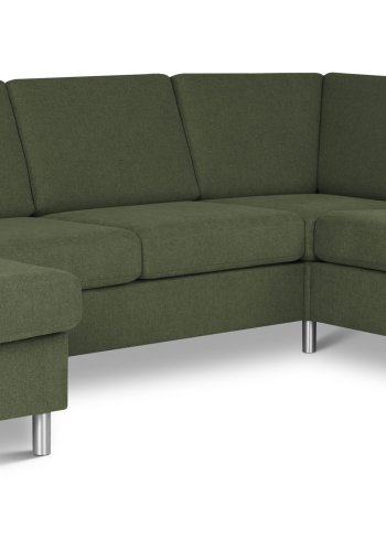 Pan set 6 U 2C3D sofa med chaiselong - vinter mosgrn polyester stof og brstet aluminium