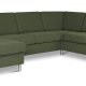 Pan set 6 U 2C3D sofa med chaiselong - vinter mosgrn polyester stof og brstet aluminium