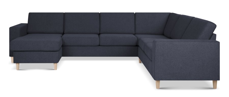 Pan set 6 U 2C3D sofa med chaiselong - bl polyester stof og natur tr