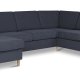 Pan set 6 U 2C3D sofa med chaiselong - bl polyester stof og natur tr
