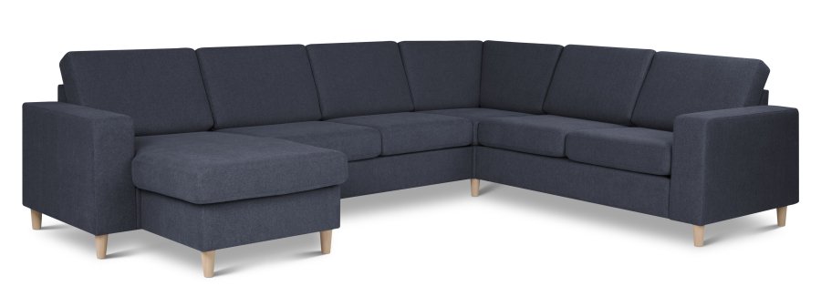 Pan set 6 U 2C3D sofa med chaiselong - bl polyester stof og natur tr