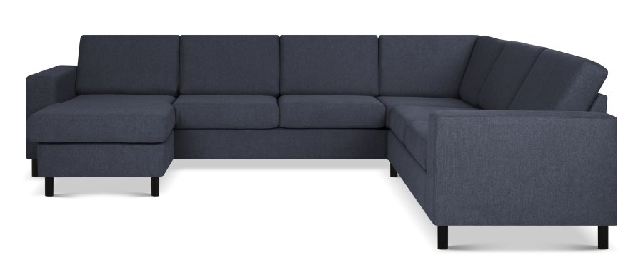 Pan set 6 U 2C3D sofa med chaiselong - bl polyester stof og sort tr