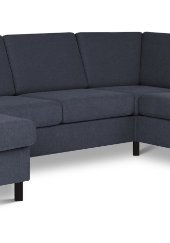 Pan set 6 U 2C3D sofa med chaiselong - bl polyester stof og sort tr