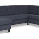 Pan set 6 U 2C3D sofa med chaiselong - bl polyester stof og sort tr