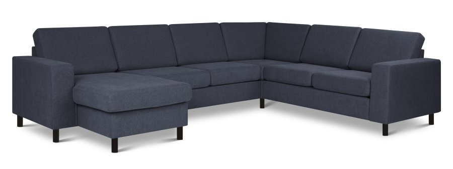 Pan set 6 U 2C3D sofa med chaiselong - bl polyester stof og sort tr
