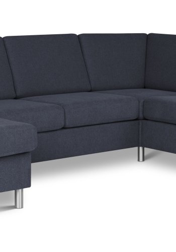 Pan set 6 U 2C3D sofa med chaiselong - bl polyester stof og brstet aluminium