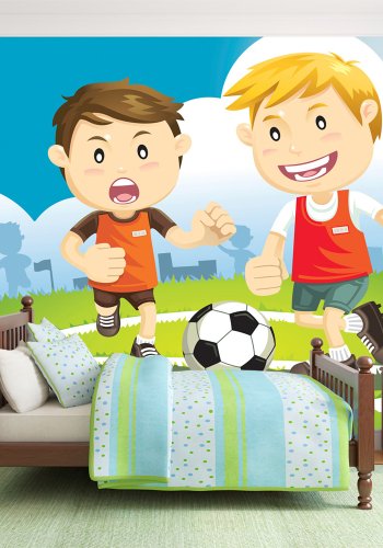 ARTGEIST Fototapet - animeret fodboldspillere og fodboldkamp p grs (flere strrelser)