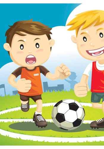 ARTGEIST Fototapet - animeret fodboldspillere og fodboldkamp p grs (flere strrelser)