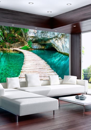 ARTGEIST Natur fototapet med motiv af naturomrde med bro over s i nationalpark (flere strrelser)