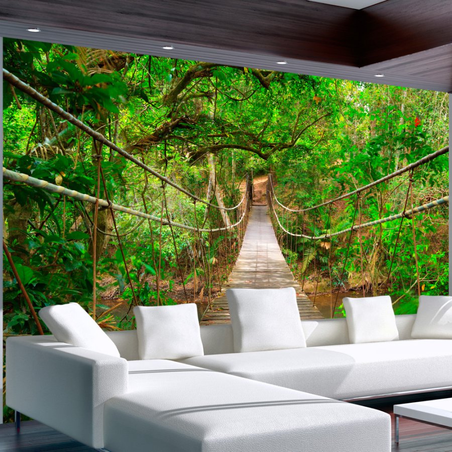 ARTGEIST Natur fototapet med motiv af hngebro i skov (flere strrelser)