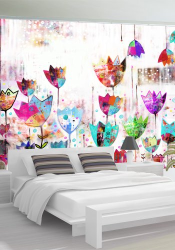 ARTGEIST Fototapet med grafisk abstrakt illustration af farverige blomster (flere strrelser)