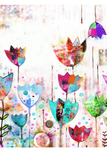 ARTGEIST Fototapet med grafisk abstrakt illustration af farverige blomster (flere strrelser)