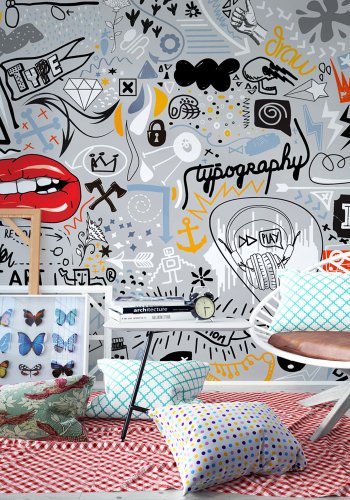 ARTGEIST Kunst fototapet med fantasifulde tankestreger i grafisk mnster (flere strrelser)