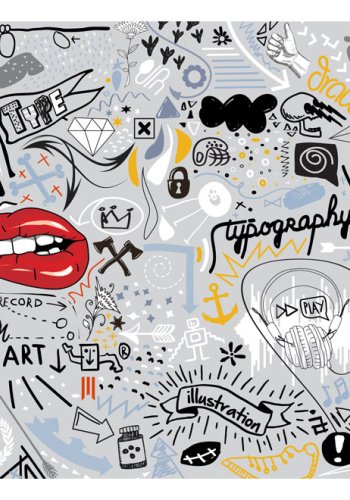 ARTGEIST Kunst fototapet med fantasifulde tankestreger i grafisk mnster (flere strrelser)