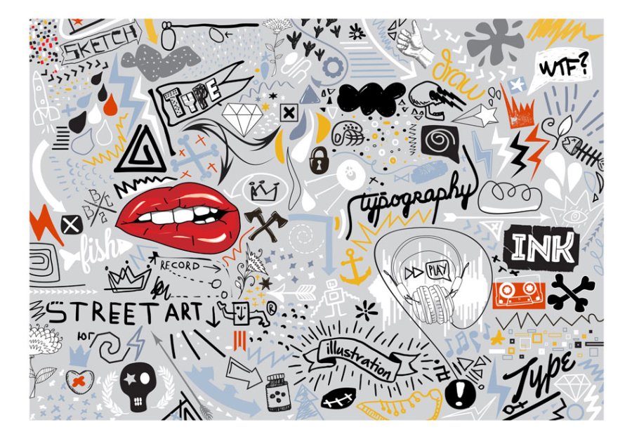 ARTGEIST Kunst fototapet med fantasifulde tankestreger i grafisk mnster (flere strrelser)