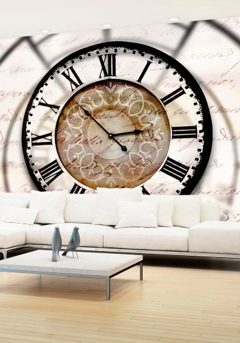 ARTGEIST Fototapet med motiv af ur med romertal p cremehvid baggrund (flere strrelser)