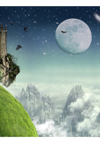 ARTGEIST Eventyrligt fototapet med trne i fantasifuldt landskab og stjernehimmel (flere strrelser)