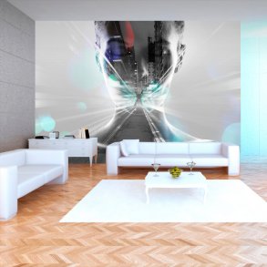 ARTGEIST Grafisk fototapet med motiv af storby og kvinde - sort-hvid (flere strrelser)