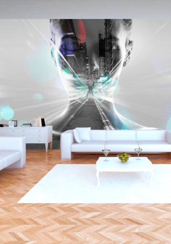 ARTGEIST Grafisk fototapet med motiv af storby og kvinde - sort-hvid (flere strrelser)