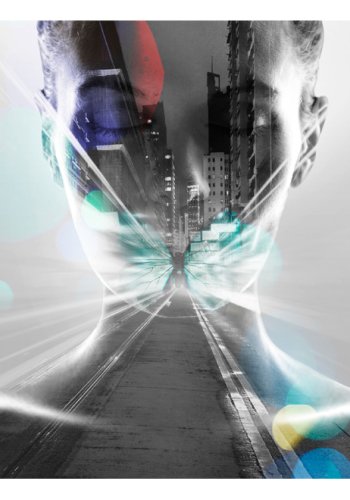 ARTGEIST Grafisk fototapet med motiv af storby og kvinde - sort-hvid (flere strrelser)