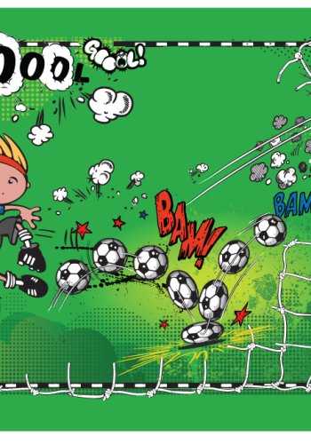 ARTGEIST Fototapet med illustration af fodboldspiller og fodbold p grn baggrund (flere strrelser)