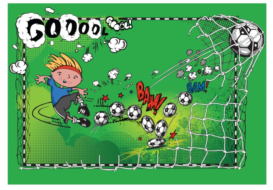 ARTGEIST Fototapet med illustration af fodboldspiller og fodbold p grn baggrund (flere strrelser)