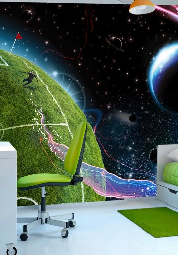 ARTGEIST Fototapet med motiv af fodboldkamp og planeter i rummet (flere strrelser)