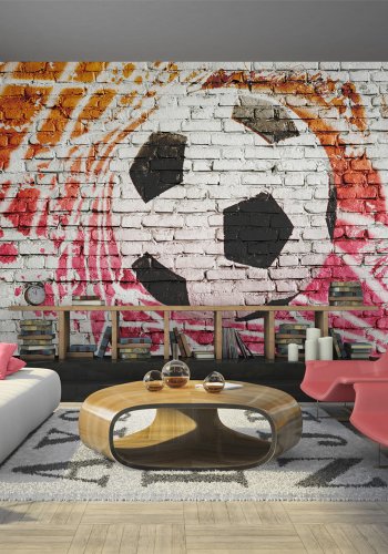 ARTGEIST Fototapet af fodbold p mursten - Street football (flere strrelser)