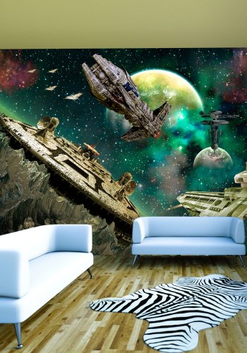 ARTGEIST Fantasifuldt fototapet med planeter og rumskibe i stjernekrig i rummet (flere strrelser)