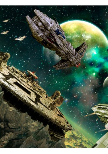 ARTGEIST Fantasifuldt fototapet med planeter og rumskibe i stjernekrig i rummet (flere strrelser)