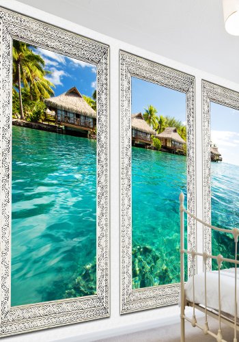 ARTGEIST Fototapet med motiv af palme med feriehytter ved havet (flere strrelser)