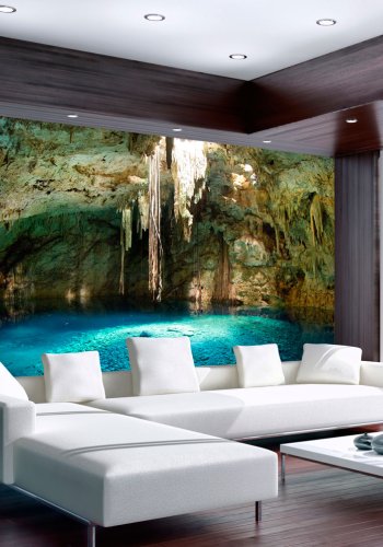 ARTGEIST Fototapet med motiv af solstrle p vand i grotte med drypsten (flere strrelser)