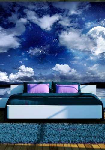 ARTGEIST Fototapet med motiv af magisk nattehimmel med skyer og mneskin i havet (flere strrelser)