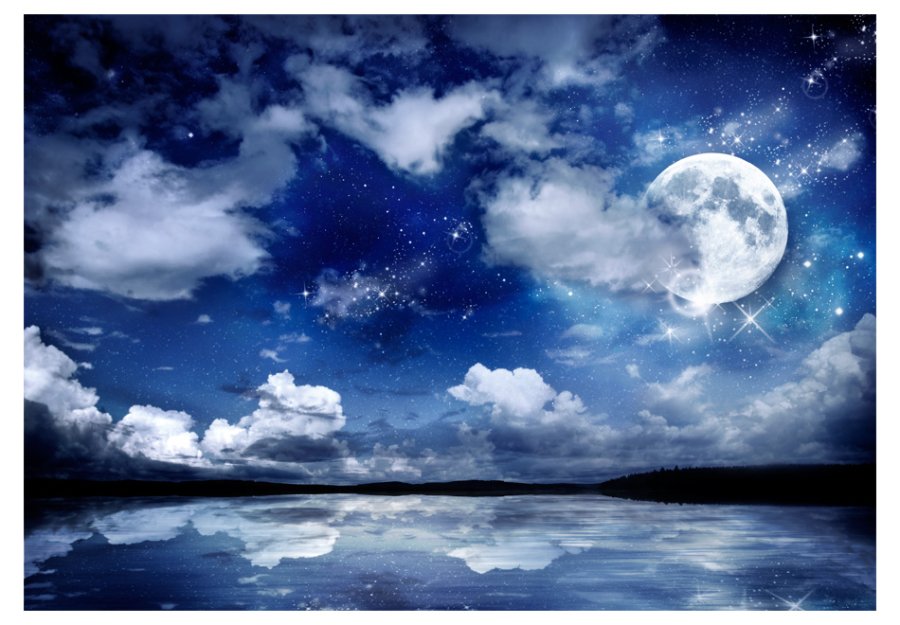 ARTGEIST Fototapet med motiv af magisk nattehimmel med skyer og mneskin i havet (flere strrelser)