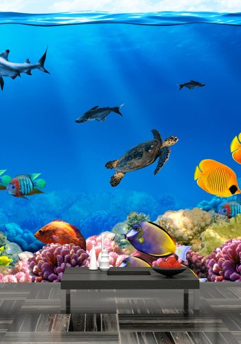 ARTGEIST Fototapet med motiv af tropiske fisk og havdyr i det bl ocean (flere strrelser)