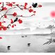 ARTGEIST Fototapet med illustration af kirsebrtr og fugle i japansk landskab (flere strrelser)