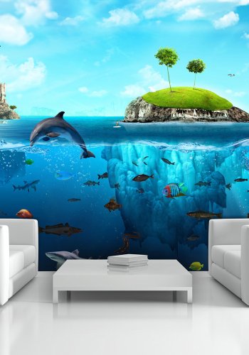 ARTGEIST Fototapet med motiv af tropisk dyreliv under og over havets overflade (flere strrelser)