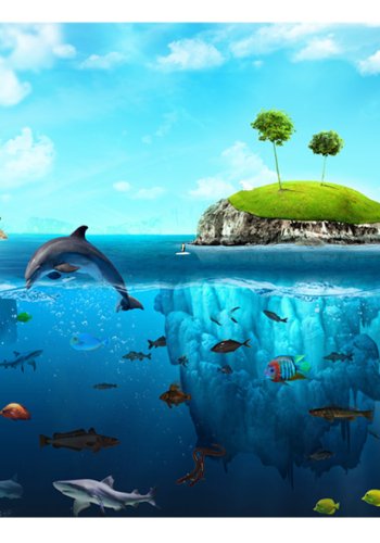 ARTGEIST Fototapet med motiv af tropisk dyreliv under og over havets overflade (flere strrelser)