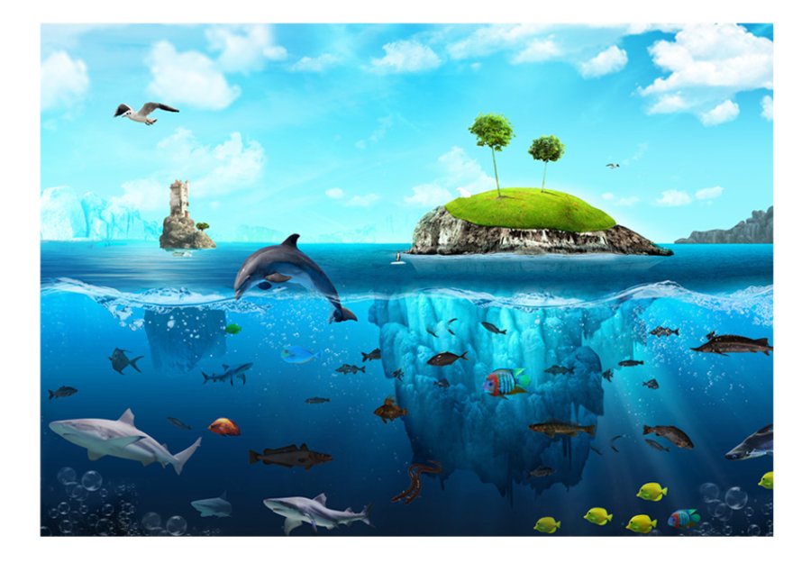 ARTGEIST Fototapet med motiv af tropisk dyreliv under og over havets overflade (flere strrelser)