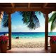 ARTGEIST Fototapet med motiv af feriehus med terrasse ved strand med palmer (flere strrelser)