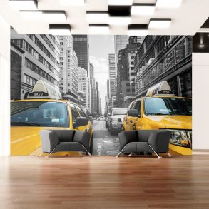ARTGEIST Fototapet med motiv af New York taxi og byliv - sort-hvid og gul  (flere strrelser)