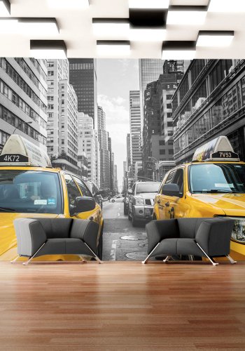 ARTGEIST Fototapet med motiv af New York taxi og byliv - sort-hvid og gul  (flere strrelser)
