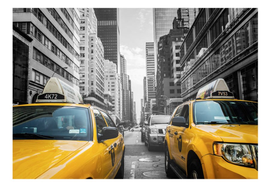 ARTGEIST Fototapet med motiv af New York taxi og byliv - sort-hvid og gul  (flere strrelser)