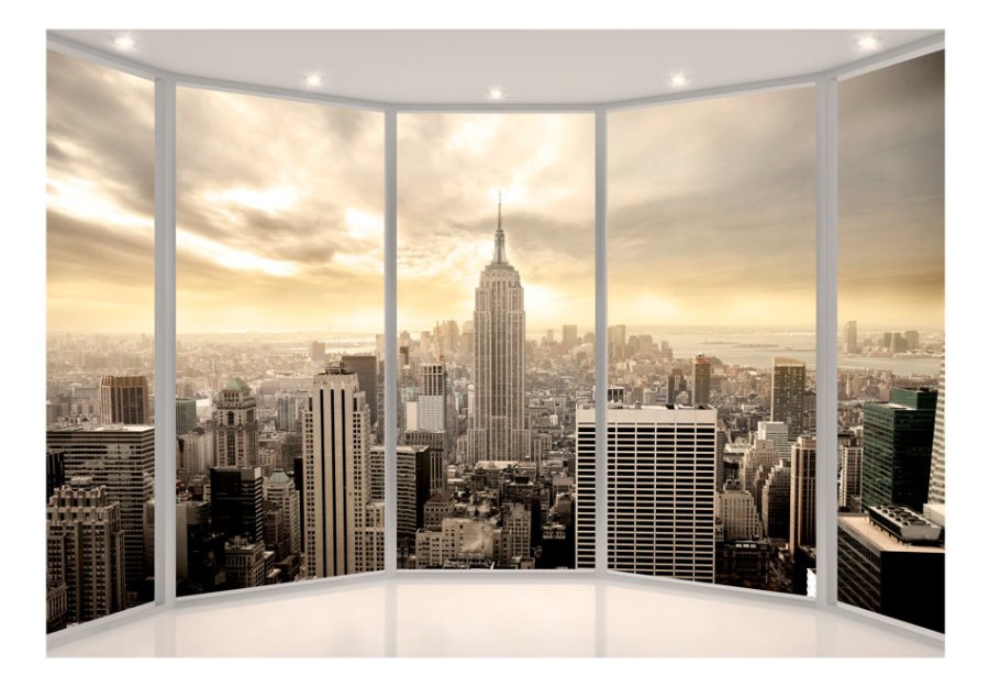 ARTGEIST Fototapet med motiv af solopgang og udsigt over New York City (flere strrelser)