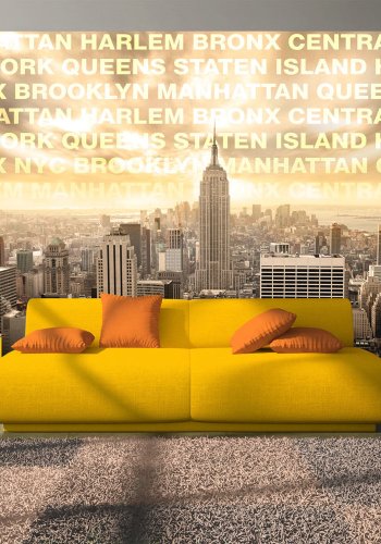 ARTGEIST Fototapet med udsigt over New York City og gul tekst (flere strrelser)