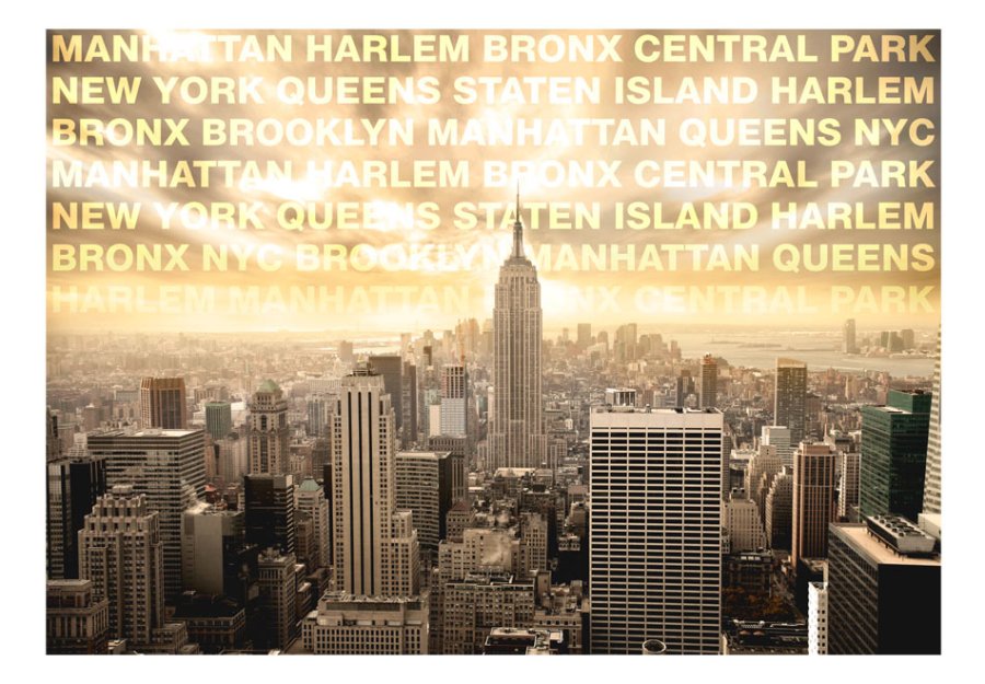 ARTGEIST Fototapet med udsigt over New York City og gul tekst (flere strrelser)