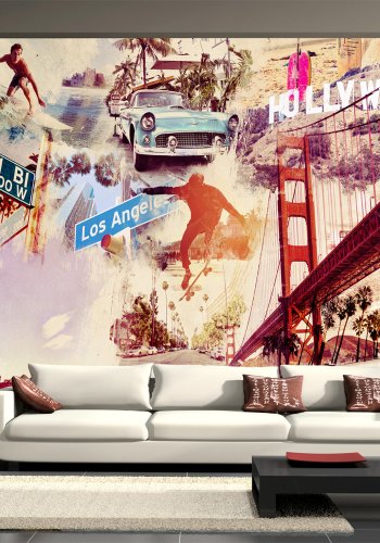 ARTGEIST Fototapet retro collage - Los Angeles, Hollywood, San Francisco, Miami (flere strrelser)