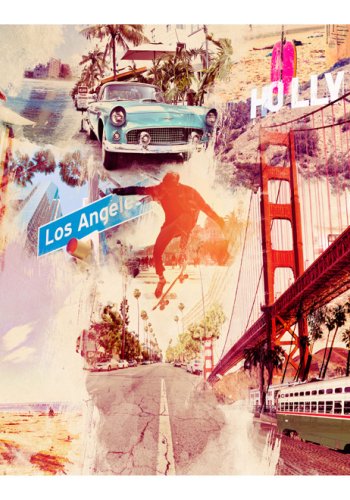 ARTGEIST Fototapet retro collage - Los Angeles, Hollywood, San Francisco, Miami (flere strrelser)