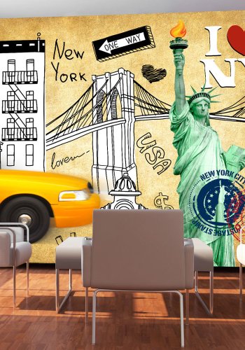 ARTGEIST Storby fototapet med New York City sketch street art (flere strrelser)
